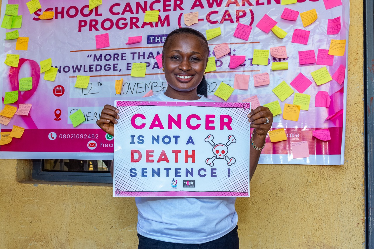 A facilitator at the School Cancer Awareness Program, carrying the message that cancer is not a death sentence.